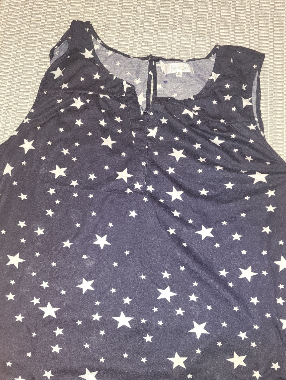 Sleeveless Star Print Tank Top - Navy and White 3x